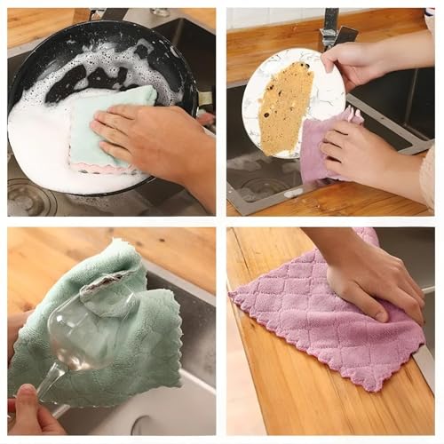 Reusable Microfiber Kitchen Cleaning Cloths – Super Absorbent, Quick-Drying Dish Towels for Kitchen Car Furniture Bowl Tea. 10.6" x 6.3" Coral Velvet Dishcloths Lint-Free Machine Washable 24 Pack Rags