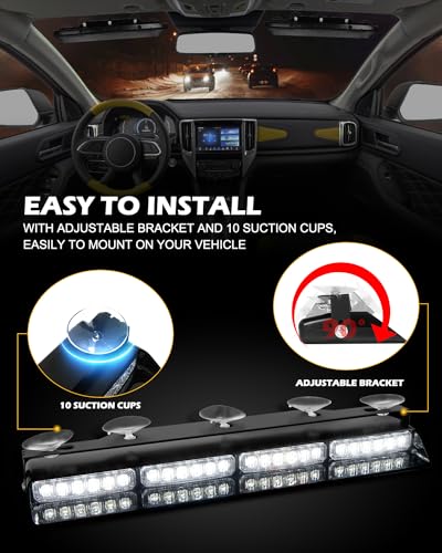 HLauto 604N Emergency Dash Strobe Lights: 2x16.8 inch White Security Light w/Take Down, 48 LED Safety Flashing Warning Hazard Interior Windshield Visor Light Bar for Trucks Vehicles - color: #13 White