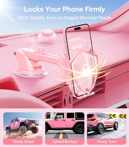 VICSEED Pink Phone Holders for Your Car, [True Military-Grade Shockproof Strongest Suction Power], 3-in-1 Dashboard Windshield Vent, Truck Boat Stand Cell Phone Mount for iPhone Android All Phones - color: Hot Pink