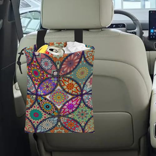 Car Trash Bag Hanging Mandala Flower Car Trash Can Waterproof Garbage Bag Hanging for Car Back Seat - color: Mandala Flower