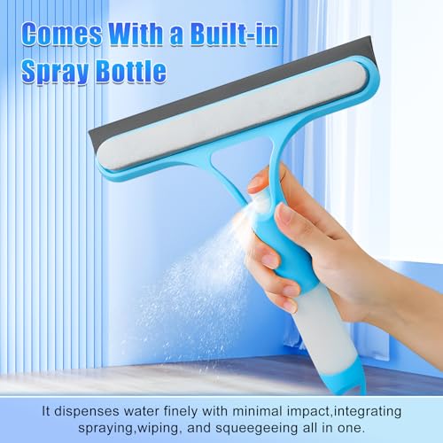 3 in 1 Window Cleaning Scraper, Cleaner Window Squeegee with Sprayer, Squeegee and Scrubber Spray Bottle Window Squeegee for Shower Glass, Mirrors, Car and Home,All-Purpose Window Cleaner Tool(White) - color: White