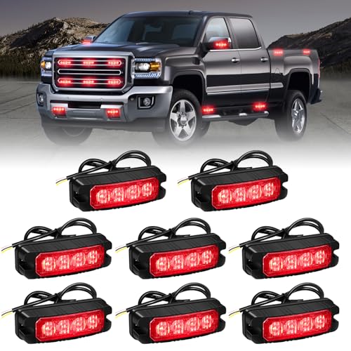 XRIDONSEN 8PCS Sync Red Grill Emergency Lights 32 LED Grille Surface Mount Firefighter Police Lights Strobe Flashing Warning Safety Hazard First Responder Light for Vehicles Firefighters Trucks Car - color: Red