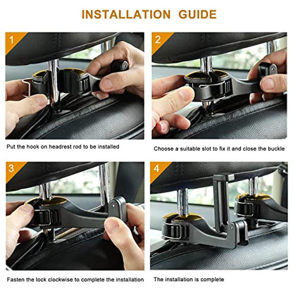 Car Headrest Hidden Hook with Phone Holder, Universal 360 Rotation, Gold, 2 Pack - color: Gold