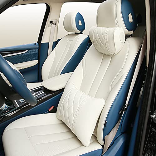 LUNDA Luxury Car Neck Pillow Car Travel Neck Rest Pillows Seat Cushion Support Napa Leather for Mercedes Benz S-Class headrest （Beige） - color: Beige