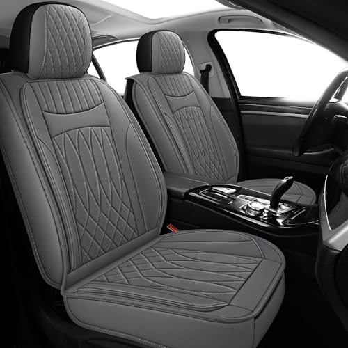 IRONTREE Leather Car Seat Covers Full Set, Waterproof Faux Leather Seat Covers for Cars, Non-Slip Car Interior Covers Universal Fit for Most Cars Sedans Trucks SUVs (Grey, Full Set)