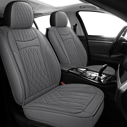 IRONTREE Leather Car Seat Covers Full Set, Waterproof Faux Leather Seat Covers for Cars, Non-Slip Car Interior Covers Universal Fit for Most Cars Sedans Trucks SUVs (Grey, Full Set)