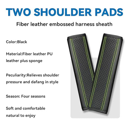 2PCS Car Seat Belt Cover, Soft Shoulder Strap Covers Harness Pads, Safety Leather Seatbelt Comfort Driving Cushion Protect Your Shoulder and Neck Universal for Car, SUV,Truck (Black/Green) - color: Black/Green