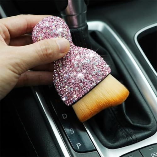 zipelo Auto Interior Dust Brush, Car Detailing Cleaning Brush with Diamond, Bling Handle Soft Bristles Dusting Tool, Scratch Free Dirt Clean Brushes for Vehicle Dashboard, Air Conditioner Vent (Pink) - color: Pink
