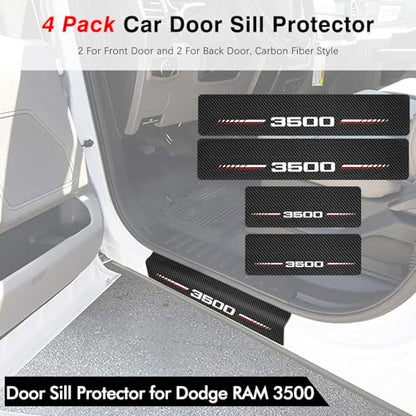 Newace Car Door Sill Protectors Compatible with Dodge RAM 3500 Accessories- 4Pcs Door Entry Guard Scuff Sill Protector Plate- Carbon Fiber Anti-Scratch Sticker- Upgraded Full Coverage - size: 3500