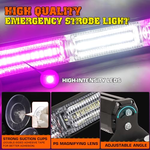 2x17.7 Emergency Flashing Warning Strobe Lights Bar w/Digital Display Controller 20 Flash Patterns Interior Safety LED Traffic Advisor Strobe Light for Trucks Vehicles (Purple/White) - color: #10 Purple/ White