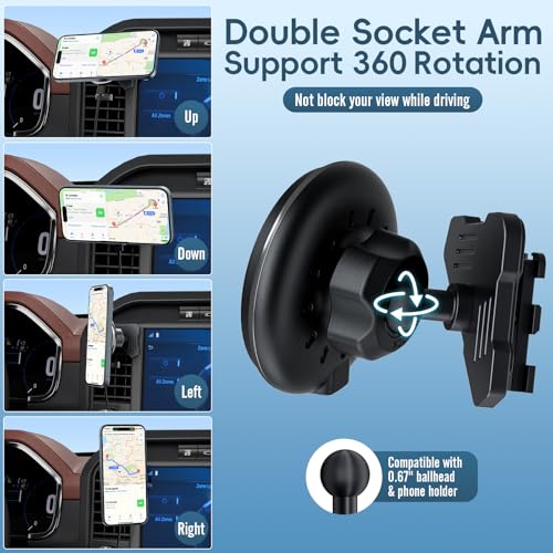 Car Vent Wireless Charger Magnetic Phone Mount Compatible with 2021-2026 Ford F-150, 2023-2026 Super Duty F250/F350/F450, Metal Phone Holder Cradles Bracket Stand for All Smartphones (No Socket Arm) - style: Magnetic Charging