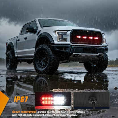 Nilight 4PCS 24LED Emergency Strobe lights 12V 24V Red White Surface Mount Grille Hazard Safety Warning Light Sync Feature Side Flashing Marker Flash for Car Truck Campers - color: Red White