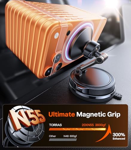 TORRAS 2026 Vacuum for Magsafe Car Mount【98+LBS Strongest Suction & Ultra Magnet】 Magnetic Phone Holders for Your Car, 360° Adjustable Car Phone Holder Mount for iPhone 17 Pro Max 16 15 14 13 12
