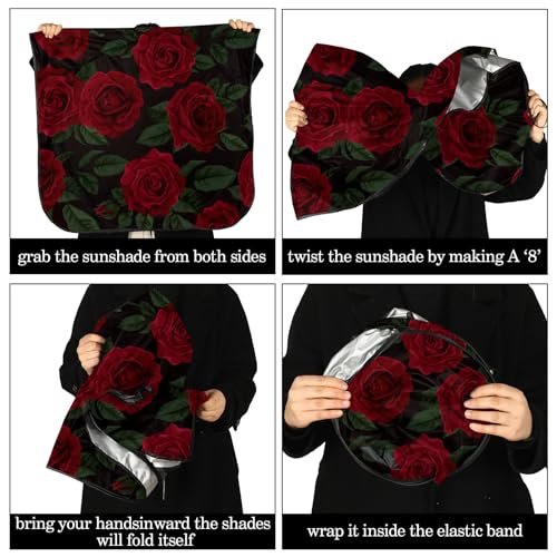 Windshield Sun Shade Foldable Car Front Window Covers for Car Accessories Sun Heat UV Rays Visor Protector Protection for Universal Cars SUV Truck (Rose) - style: Rose