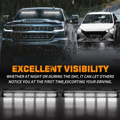 XRIDONSEN 2x 17 inch White Strobe Lights for Trucks Interior Front/Rear Windshield Dash Emergency Lights 40 LED Flashing Warning Hazard Caution Safety Light w/Controller for Construction Vehicles Car - color: White