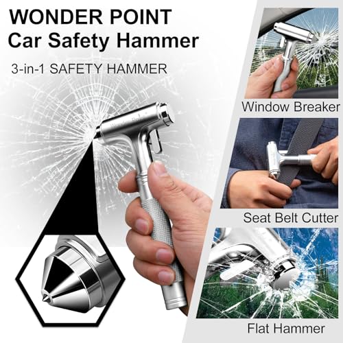 Premium Car Glass Breaker with Seat Belt Cutter - Automotive Safety Hammer - Emergecy Escape Tool, Car Autoaccessory Metal Window Hammer, Vehicle Hard Aluminium Alloy Head Design(Silver) - color: Silver