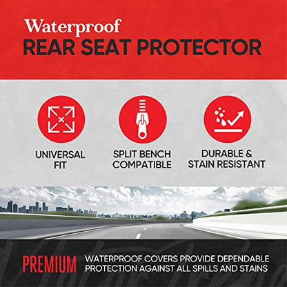 Motor Trend AquaShield Waterproof Beige Rear Split Bench Seat Covers for Trucks Rear Seat Cover Only - Black Car Seat Covers, Back Seat Cover Only - Durable Neoprene Spill Resistant for Kids & Dogs - color: a4-Black & Beige Bench