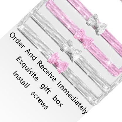 Bling Car License Plate Frame for Women, 2PCS Crystal Rhinestone Stainless Steel Vehicle Plate Holder, Glitter Diamond Sparkly Auto Plate Cover Accessories, Universal Fit (White/White Bow) - color: White/White Bow