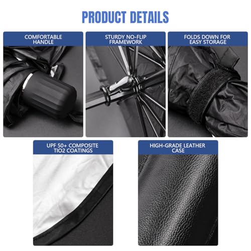 Sedan SUV Car Sun Shade for Windshield UV Rays and Heat Sun Visor Protector,Foldable Windshield Sun Shade Umbrella,Keep Car Cool,Easy to Use/Store,57''x 31'' - size: 57*31 inches