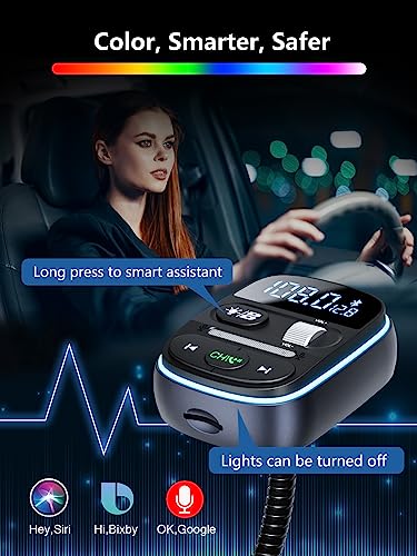 LENCENT Bluetooth FM Transmitter PD 30W, Bluetooth Car Adapter with QC3.0 Fast Charger, Hi-Fi Bass Music, Wireless Radio Receiver Hands-Free Calling, [Color Light]