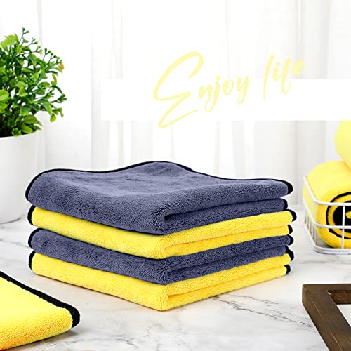 Tallew 12 Pcs Microfiber Towels for Cars, 800 GSM Plush Drying Cleaning Cloth Bulk, 16 x 16 Inch Thick Absorbent Wash Detailing Towels for Car Polishing, House, Kitchen Cleaning(Yellow and Gray) - color: Yellow and Gray