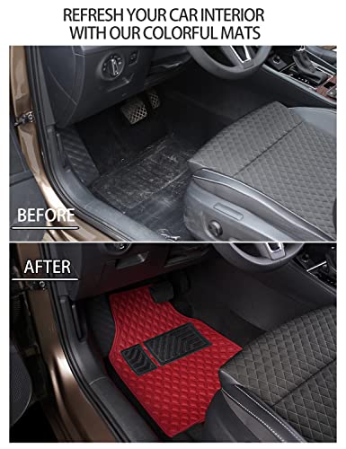 Car Floor Mats, Luxury Faux Leather Automotive Floor Mats All Weather for Cars Truck SUV (4 Pieces,Wine Red) - color: Burgundy