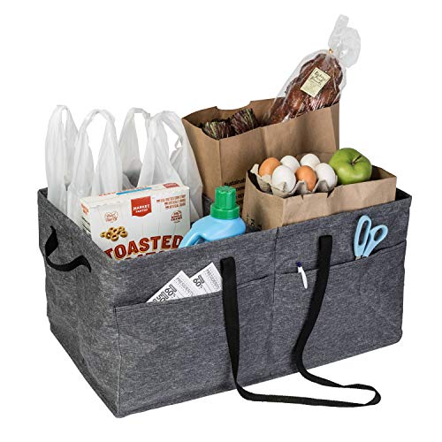 Honey-Can-Do Heavy Duty Large Collapsible Trunk Organizer with 3 Dividers, Exterior Pockets & Carrying Handles | Cargo Storage Bin for SUV, Truck, Groceries & Tools