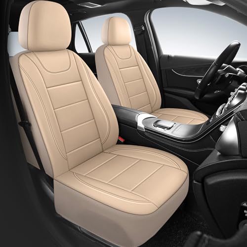 HChengkikz Car Seat Covers, Quilting Leather Seat Cover Two Front Seats, Waterproof Faux Leather Automotive Seat Covers for Cars, Universal Car Interior Fit for Suvs, Trucks, Airbag Compatible (2PCS) - color: N4 Beige, size: Front Seats Only