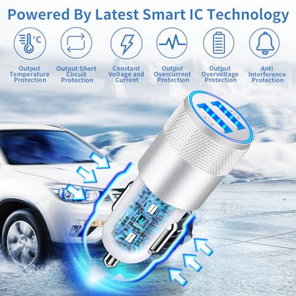 [Apple MFi Certified] iPhone Fast Car Charger, Braveridge 2Pack 4.8A Dual USB Car Power Cigarette Lighter USB Car Carplay Charger Adapter with Lightning Cable for iPhone 14 13 12 11 Pro XS XR X 8 iPad - color: Pearlescent Silver