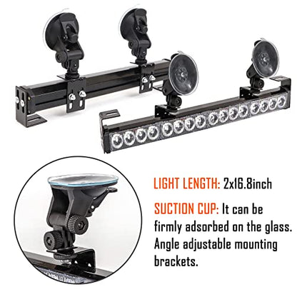 Amber 2 in 1 Emergency Strobe Light Bar 21 Flash Patterns Yellow Traffic Advisor Warning Hazard Windshield Safety Lights Bar with Cigar Lighter for Police Vehicles, Truck (2×16.8 inch, 32 Led) - color: Amber