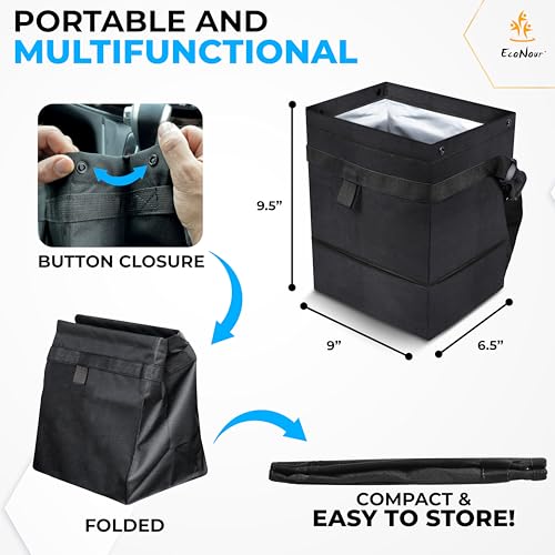 EcoNour Foldable Car Trash Bag Hanging, Garbage Bag and Waterproof Trash Can for Car, Leakproof Trash Can, SUV and Truck Seat Backs, Home, Office - Holds 2.5 Gallons (Black) - size: Trash Bag without Lid