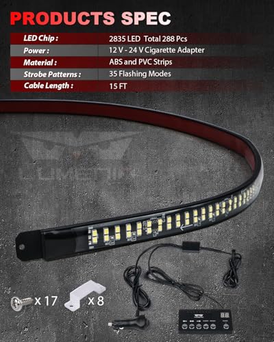 LUMENIX 49" Inch Strobe Light Strips, Back Window | Tailgate White Red Warning Emergency Flashing Firefighter Double Row LED Strip Flexible Lights Bar w/Controller for Fire Trucks POV Vehicles - 1PC - color: White Red