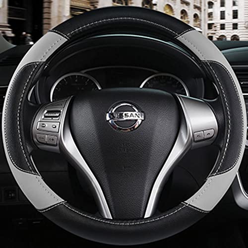 Leather Car Steering Wheel Cover, Non-Slip Car Wheel Cover Protector Breathable Microfiber Leather Universal Fit for Most Cars(Grey) - color: Grey