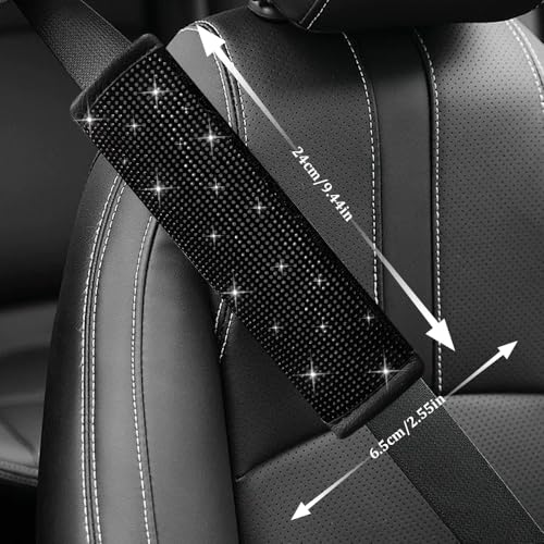 2PCS Bling Seat Belt Covers, Seat Belt Cover Pad, Car Seatbelt Shoulder Pads with Rhinestone, Auto Accessories Comfortable Automotive Neck Shoulder Mat Cushion for Car Truck SUV (Black) - color: Black
