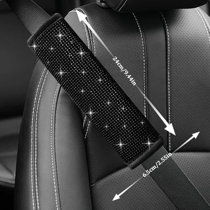 2PCS Bling Seat Belt Covers, Seat Belt Cover Pad, Car Seatbelt Shoulder Pads with Rhinestone, Auto Accessories Comfortable Automotive Neck Shoulder Mat Cushion for Car Truck SUV (Black) - color: Black