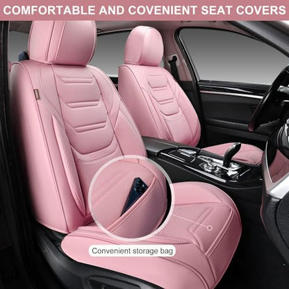 TIEHESYT Car Seat Covers Full Set, Breathable Leather Automotive Front and Rear Seat Covers, Car Seat Protectors Full Set, Compatible with Most Vehicles, SUV (Cute Pink, Front Pair and Rear) - color: Cute Pink, size: Front Pair and Rear Headrestless