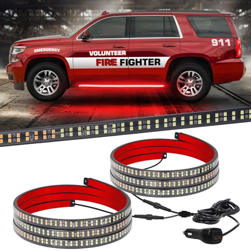 XRIDONSEN 2PCS 60 inch Red Emergency Lights Strip 720 LED Running Board Strobe Lights Flashing Warning Safety Caution First Responder Light for Police Volunteer Firefighter Vehicles Fire Trucks SUV - color: Red