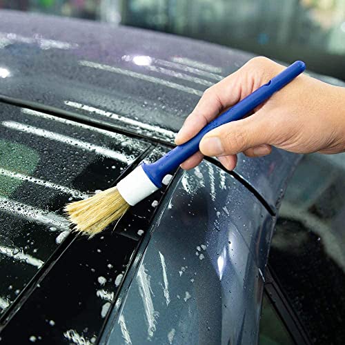 Natural Boar Hair Detailing Brush 5pcs Set, Automotive Non-Slip Detail Brushes for Cleaning Wheels, Engine, Interior, Exterior, Leather, Seat, Lug Nut, Emblems, Air Vents, Car, Motorcycle