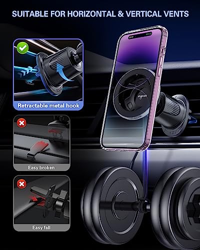 for Magsafe Vent Mount [Horizontal/Vertical]: Ultra Strong Magnetic Car Phone Holder, Circle Magnet Air Vent Stand for Mag Safe Phone Grip, iPhone 16 15 14 Pro Max Samsung Cellphone Case, Ring Holder - style: Vent Mount
