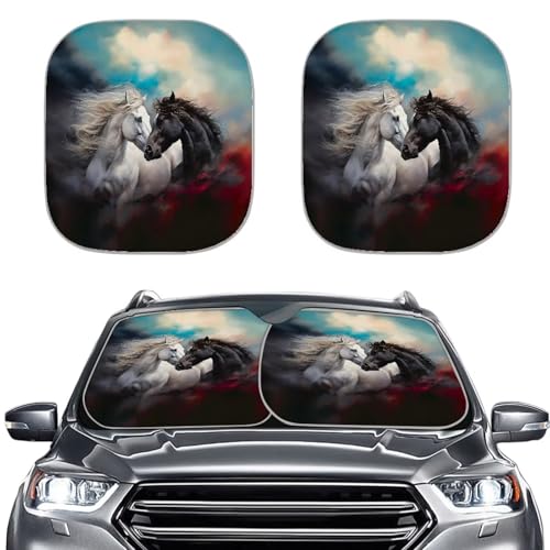 Horse Automotive Windshield Sunshade 2 Pieces Car Front Window Sunshade Anti Hot Anti Peeping Auto Shade Universal Fit Most Cars - color: Horse