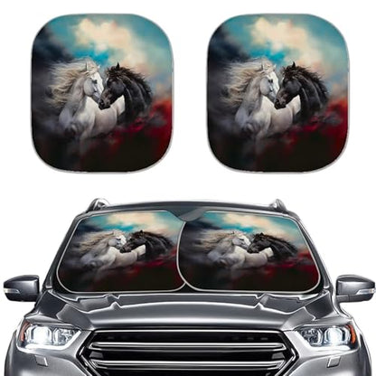 Horse Automotive Windshield Sunshade 2 Pieces Car Front Window Sunshade Anti Hot Anti Peeping Auto Shade Universal Fit Most Cars - color: Horse