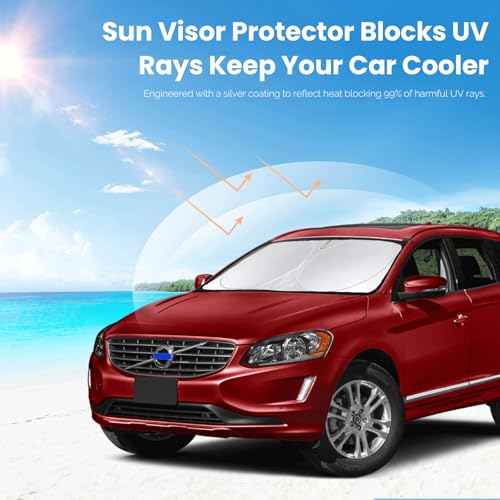 Custom Fit XC60 Windshield Sunshade for 2018 2019-2024 2025 2026 Volvo XC60 SUV Accessories Front Window Shield 210T Silver Coating Cover for Windshield Sun Visor Protector Blocks UV Keep Car Cool - size: Fit XC60 2018-2026