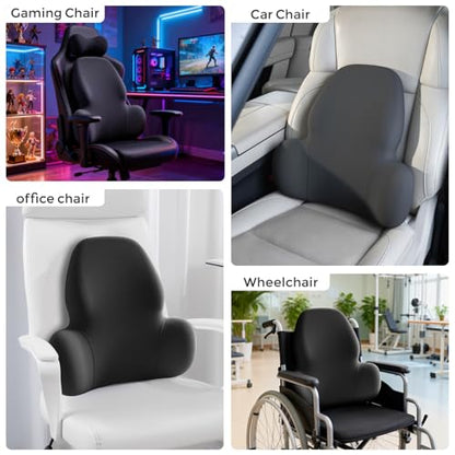 Lumbar Support Pillow with Fixed Chuck | Ergonomic Memory Foam Cushion | Washable Cover | Back Pain Relief & Posture Improvement | Fits Car/Office/Gaming Chairs/Wheelchairs & Home - color: Black