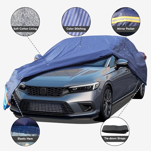Car Cover Waterproof All Weather, 6 Layers Outdoor Full Exterior Cover Rain Sun UV Snowproof Protection with Zipper Cotton, Mirror Pocket for Honda Accord - style: Honda Accord