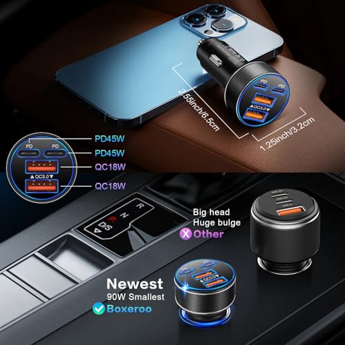 USB C Car Charger, Multi Port 90W Super Fast Charging Cigarette Lighter Adapter, 4-in-1 Dual USB-C & USB-A Car Phone Power Adapter for iPhone 17/16/15/Pro Max, iPad, Samsung Galaxy S25 (Black, 3-Pack) - size: 3-Pack