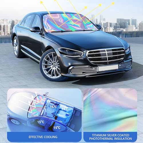 Sunshade Car Front Windshield Laser Titanium Silver Sun Shade Iridescent Cars Sunshade Foldable Sun Shield Cover Block UV Rays, Car Light Blocking Curtain Suitable for Most Cars Medium 55.9 x 29 in - color: Laser, size: M