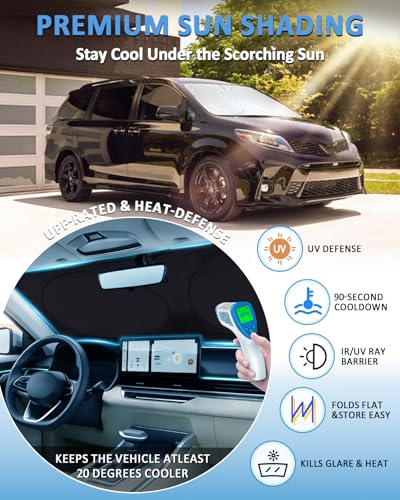 Sun Shade for Toyota Sienna Mini Van Accessories 2011-2019 2020 Windshield Sunshade fit Sienna Front Window Cover Shield Car Sun Visor Screen Protector Block UV Ray Heat Keep Your Car Cool - size: for Toyota Sienna 11-20