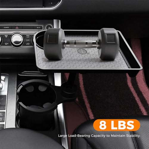3-in-1 Car Cup Holder Tray Fits 2.6"-3.7" Inner Diameter Standard Vehicles, 10.24" Car Trays Organizer with Double Cupholders & Phone Holder for Eating, Travel