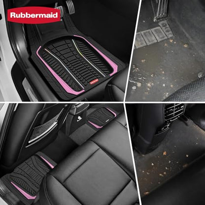 Rubbermaid Car Floor Mats Full Set – Premium All-Weather Car Mat with Brushed Aluminum Inserts, Universal Trim-to-Fit Design, Anti-Slip Backing for Cars, SUVs, Trucks, and Vans - color: Pink