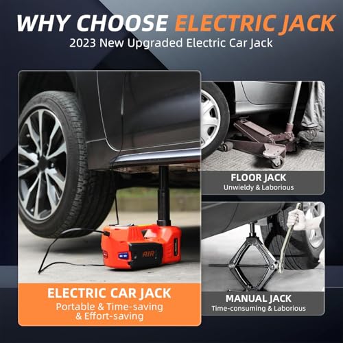 STANDTALL Electric Car Jack Kit 5 Ton 12V Electric Jack for Car with Impact Wrench and Tire Inflator Pump for SUV Sedan Truck Change Tires Garage Repair - color: Red Jack+Impact Wrench